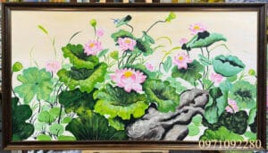 Tranh hoa sen ý nghĩa phong thủy sơn dầu
