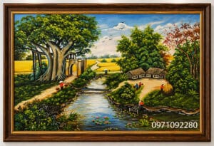 Tranh đồng quê 3d yên bình ấm áp vẽ đẹp thủ công