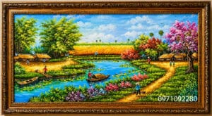 Tranh sơn dầu đồng quê treo phòng khách ý nghĩa