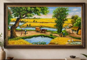 Tranh sơn dầu đồng quê mùa gặt đẹp nghệ thuật