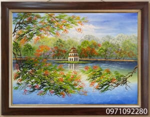 Tranh hồ gươm đẹp vẽ sơn dầu cao cấp