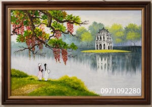 Tranh hồ gươm đẹp vẽ tay quà tặng ý nghĩa