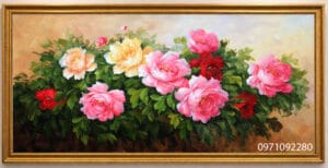 Tranh hoa mẫu đơn 3D đẹp treo phòng khách