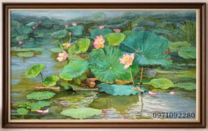 Tranh sơn dầu hồ hoa sen đẹp nghệ thuật
