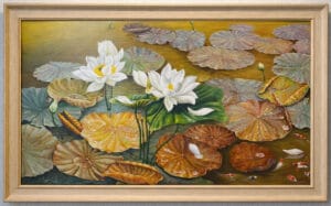 Tranh sơn dầu hoa sen trắng đẹp nhẹ nhàng thanh khiết