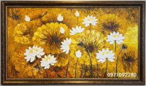 Tranh hoa sen vẽ tay 3D nổi hiện đại