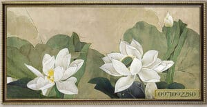 Tranh hoa sen thủy mặc đen trắng màu trầm ấm