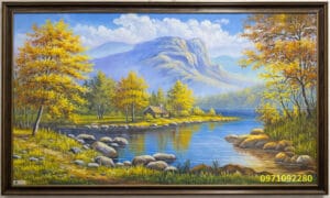 Tranh phong cảnh núi đồi thiên nhiên hồ nước