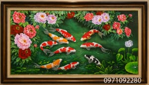 Tranh hoa mẫu đơn sơn dầu, tranh cửu ngư quần hội